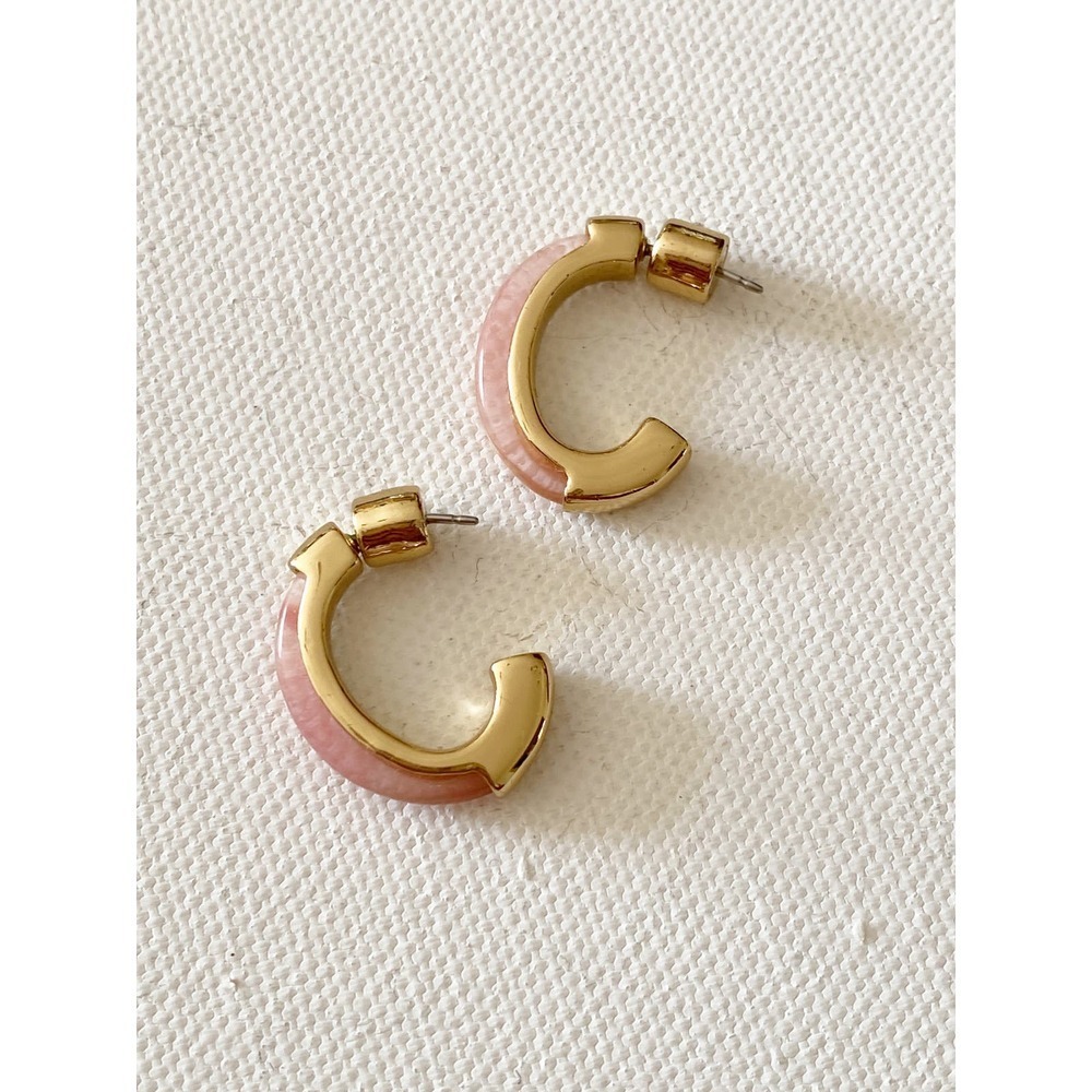Demarson Earrings Cherry Quartz Gold Luna 12k Gold Plated Mini Hoop Stud Post
